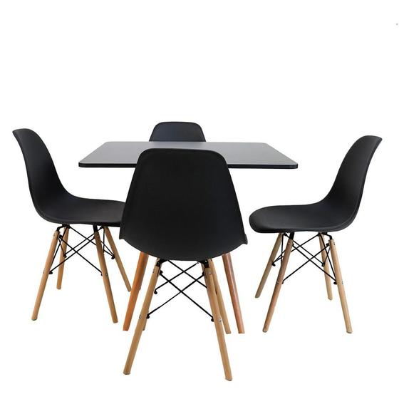 Imagem de Conjunto Mesa Jantar Quadrada Eiffel 80cm Preto Mdf + 4 cadeiras Charles Eames