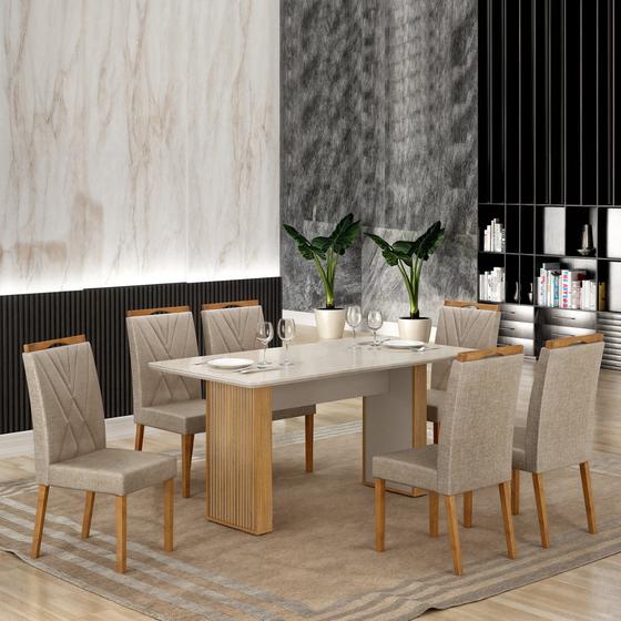 Imagem de Conjunto Mesa Julia com Vidro com 6 Cadeiras Madeira Maciça Lara