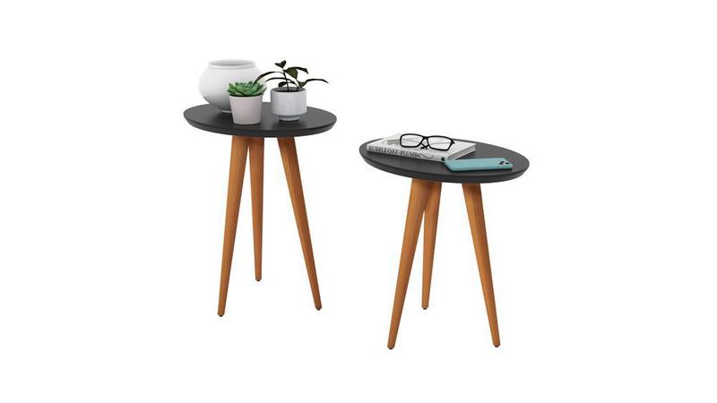 Imagem de Conjunto Mesa Lateral E Apoio Oval Pés Palito Retrô - Preto