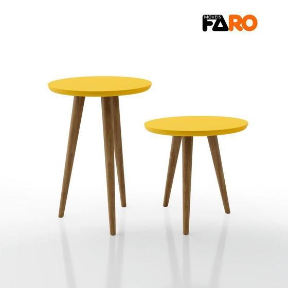 Imagem de Conjunto Mesa Lateral e Apoio Redonda com Pés Palito de Madeira Lírio Via Nossa