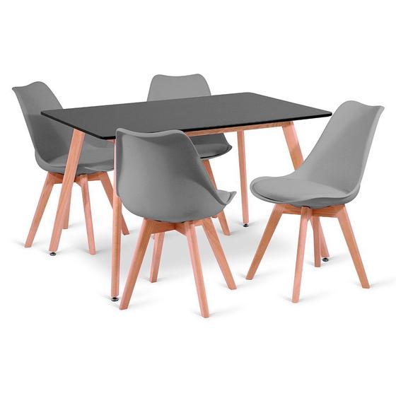 Imagem de Conjunto Mesa Leda Eames Preta 120x80cm e 4 Cadeiras Cinza