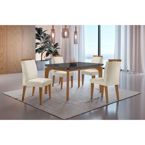 Imagem de Conjunto Mesa Liz 120cm Com Vidro 4 Cadeiras Athenas Grafite