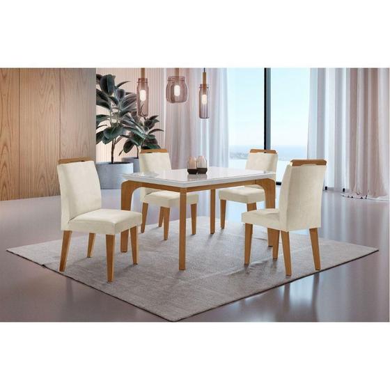 Imagem de Conjunto Mesa Liz 120cm Com Vidro 4 Cadeiras Creme