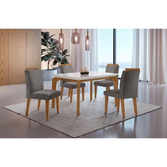 Imagem de Conjunto Mesa Liz 120cm Com Vidro 4 Cadeiras Off White
