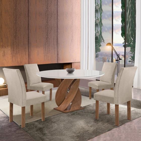Imagem de Conjunto Mesa Luna 100cm com 4 Cadeiras Canela Tampo Redondo Plus com Vidro