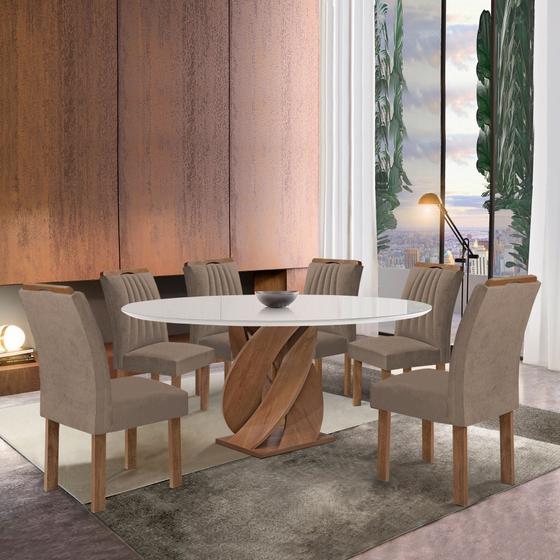 Imagem de Conjunto Mesa Luna 120cm com 6 Cadeiras Arizona Tampo Redondo Plus com Vidro