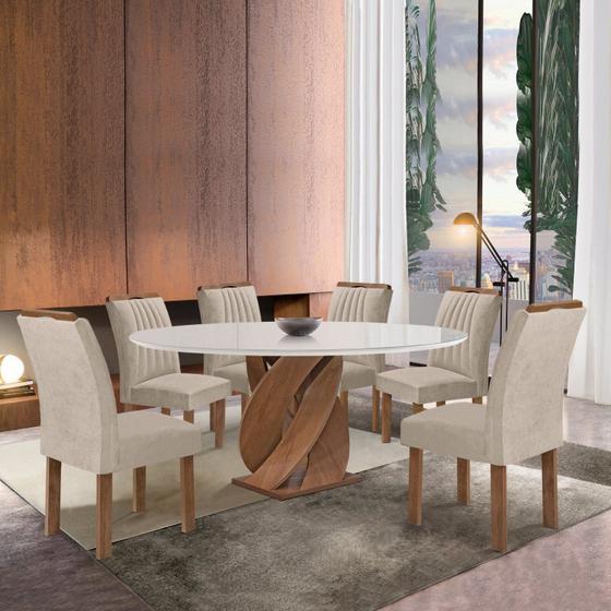 Imagem de Conjunto Mesa Luna 120cm com 6 Cadeiras Arizona Tampo Redondo Plus com Vidro Chocolate/Off White/Bege