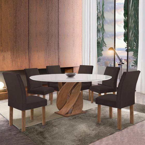 Imagem de Conjunto Mesa Luna 120cm com 6 Cadeiras Canela Tampo Redondo Plus com Vidro