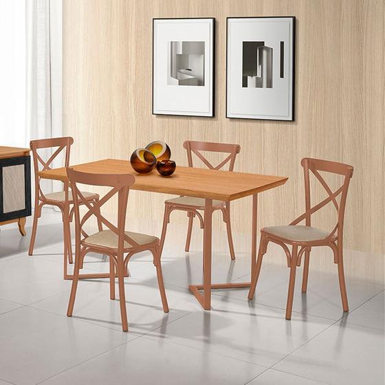 Imagem de Conjunto Mesa Madeira Maciça Alice 1,20m com 4 Cadeiras Aço Karina Cobre