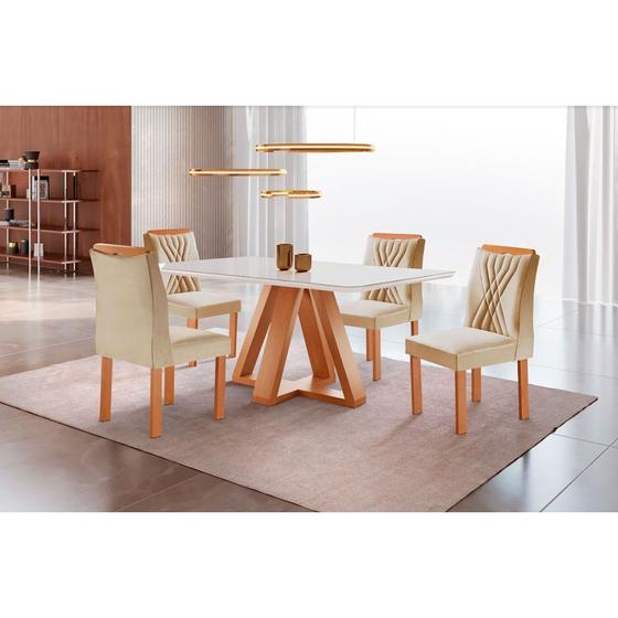 Imagem de Conjunto Mesa Madri com 4 Cadeiras Lisboa Tampo em Vidro 120x90cm Cel Móveis