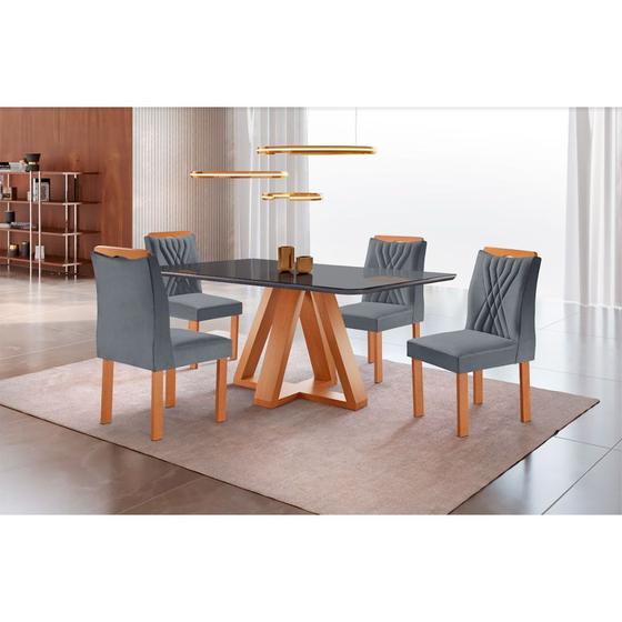 Imagem de Conjunto Mesa Madri com 4 Cadeiras Lisboa Tampo em Vidro 120x90cm Cel Móveis