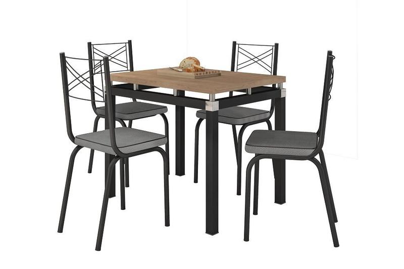 Imagem de Conjunto Mesa Malva 91 x 68 cm Preto Tampo BP Nature 4 Cadeiras 119 Platina - Artefamol