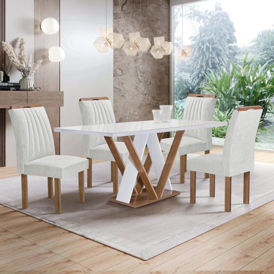 Imagem de Conjunto Mesa Manuela 120cm com 4 Cadeiras Arizona Tampo Dakota Plus com Vidro Yescasa