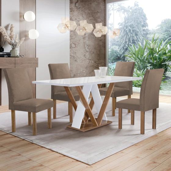 Imagem de Conjunto Mesa Manuela 120cm com 4 Cadeiras Canela Tampo Dakota Plus com Vidro Yescasa