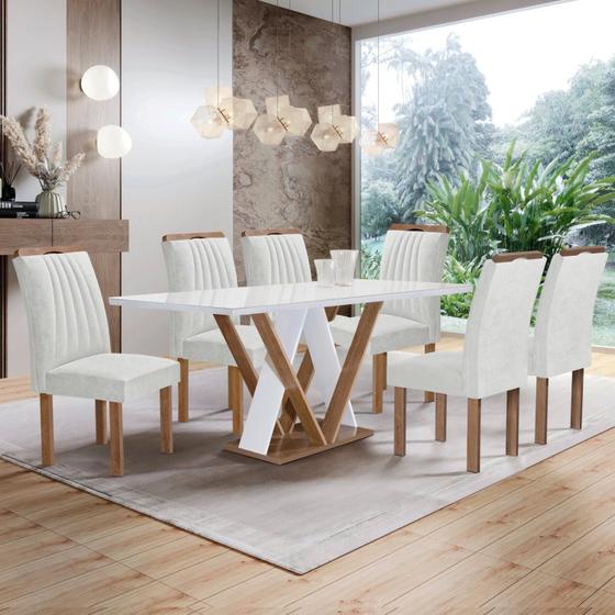 Imagem de Conjunto Mesa Manuela 160cm com 6 Cadeiras Arizona Tampo Dakota Plus com Vidro Chocolate/Off White/Gelo