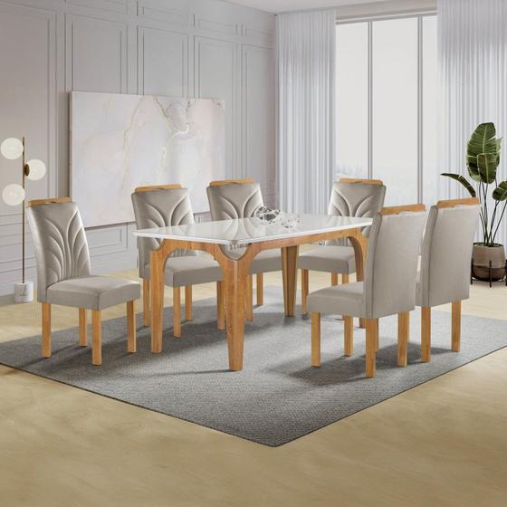 Imagem de Conjunto Mesa Melina 170cmx90cm com 6 Cadeiras Carolina Tampo Smart Plus com Vidro