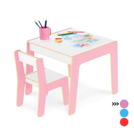 Imagem de Conjunto Mesa Mesinha e Cadeira Infantil Madeira Educativa Brincadeiras Estudo Atividades Lanche