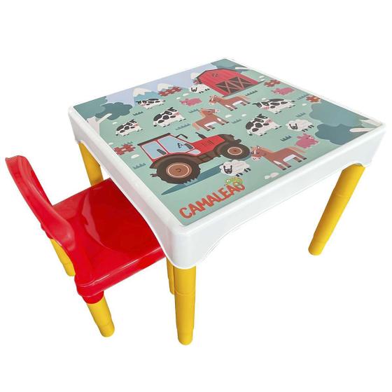 Imagem de Conjunto Mesa Mesinha Infantil Com 1 Cadeira Escolar Plástica Camaleão