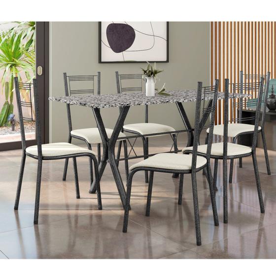 Imagem de Conjunto Mesa Miami 150cm Granito 6 Cadeiras Santiago Assento material sintético