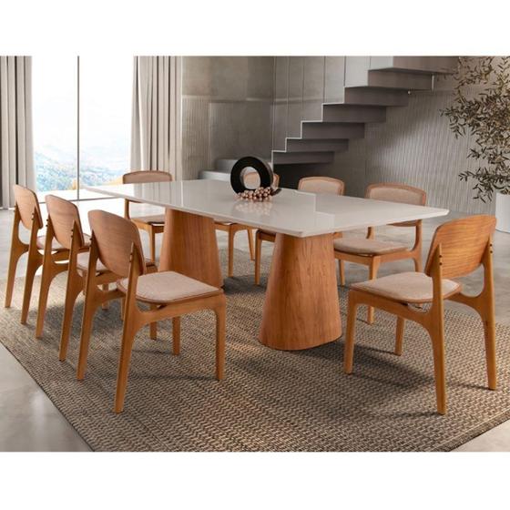 Imagem de Conjunto Mesa Noronha Com Vidro E 8 Cadeiras Off White