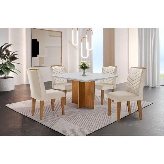 Imagem de Conjunto Mesa Olímpia 90cm Em Mdf 4 Cadeiras off White