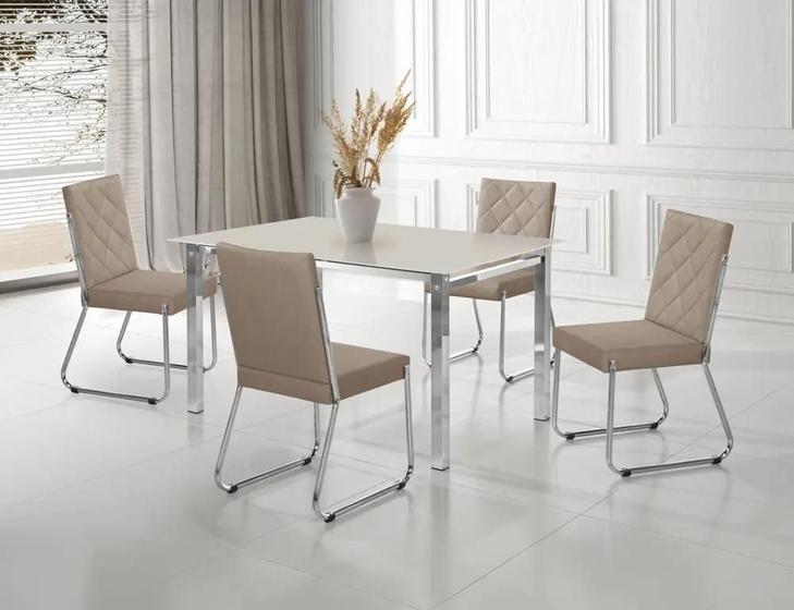 Imagem de Conjunto mesa onix cr rt. 1,20x0,80 vd serig-4 cad.dallas new cr - bc-80 - bc-80 - ofw