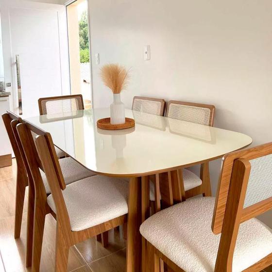 Imagem de Conjunto Mesa Oval 6 Cadeiras de Jantar Tela no Enconto 100% MDF Off White Dalla Costa