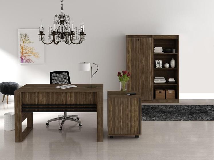 Imagem de Conjunto Mesa para Computador, Balcão e 3 Armários para Escritório Nogal - FdECOR