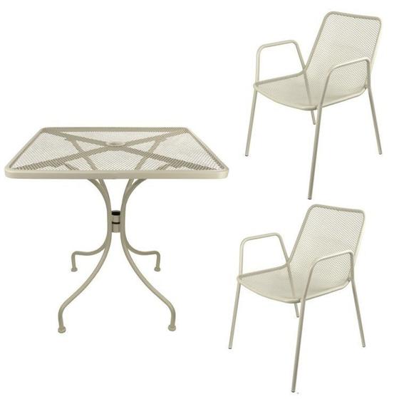 Imagem de Conjunto Mesa para Jardim 70x70cm Tampo em Aço e 2 Cadeiras com Braço Una OR Design