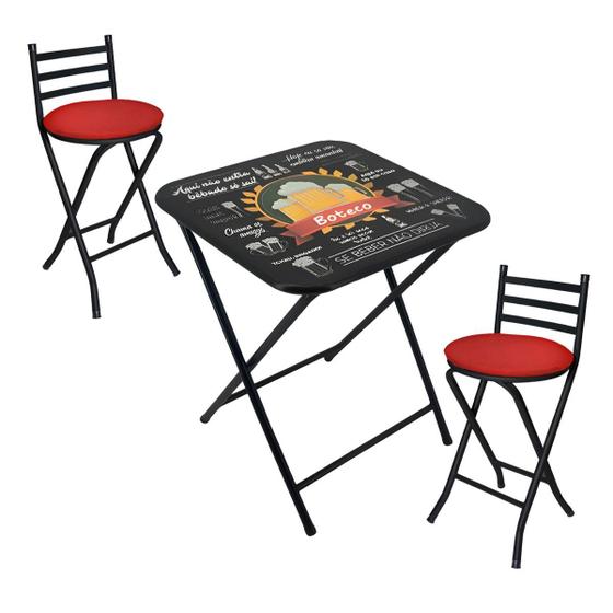 Imagem de Conjunto Mesa Petisqueira de Centro com 2 Bancos Baixo Banqueta em Aço Dobrável Com Estofados