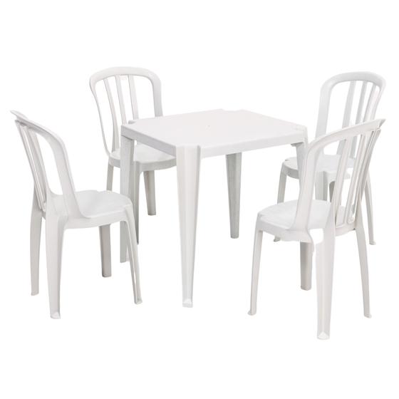 Conjunto de Mesa de Plástico Redonda 70cm e 4 Cadeiras Colonial Branco