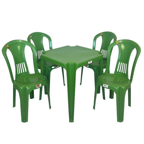 Conjunto Mesa Plástica + 4 Cadeiras Itacimirim Top Mil VERDE FOSCO Outros Móveis Magazine