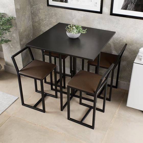 Imagem de Conjunto Mesa Preta 4 Cadeiras Pequena Estofado Industrial Black