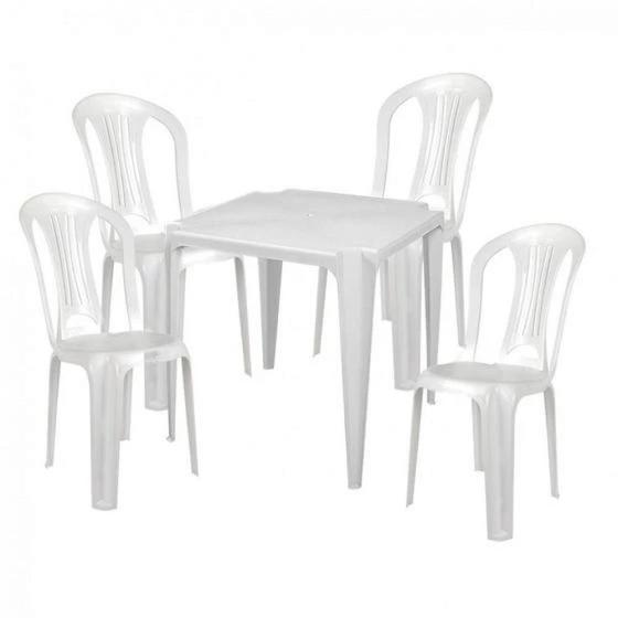 Imagem de Conjunto Mesa Quadrada Bela Vista + 4 Cadeiras em Plastico Branca  Mor 