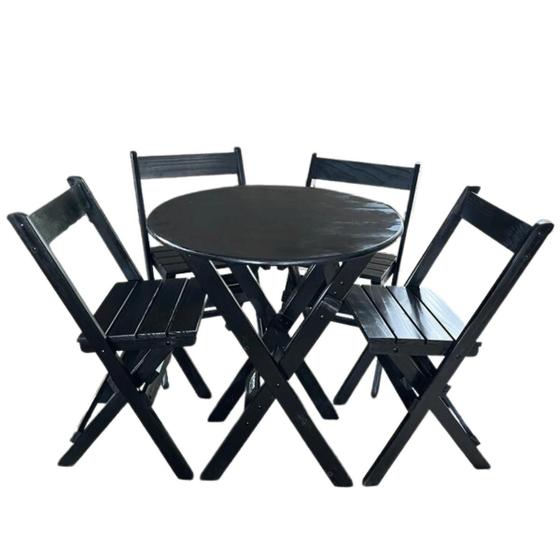 Imagem de Conjunto Mesa Redonda 70 cm Dobrável com 4 Cadeiras em Madeira Maciça - Preto