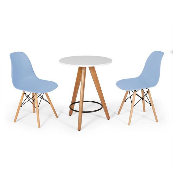 Imagem de Conjunto Mesa Redonda Aline 70cm Branca com 2 Cadeiras Eames Eiffel - Azul Claro