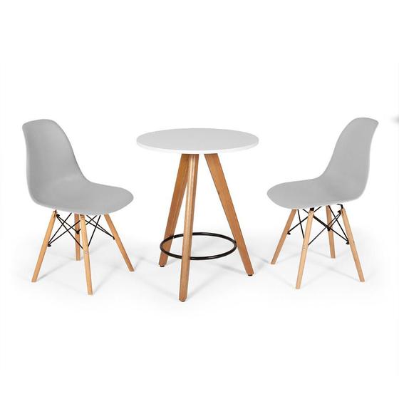 Imagem de Conjunto Mesa Redonda Aline 70cm Branca com 2 Cadeiras Eames Eiffel - Cinza