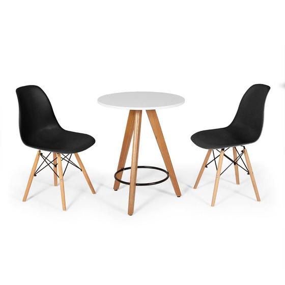 Imagem de Conjunto Mesa Redonda Aline 70cm Branca com 2 Cadeiras Eames Eiffel - Preto