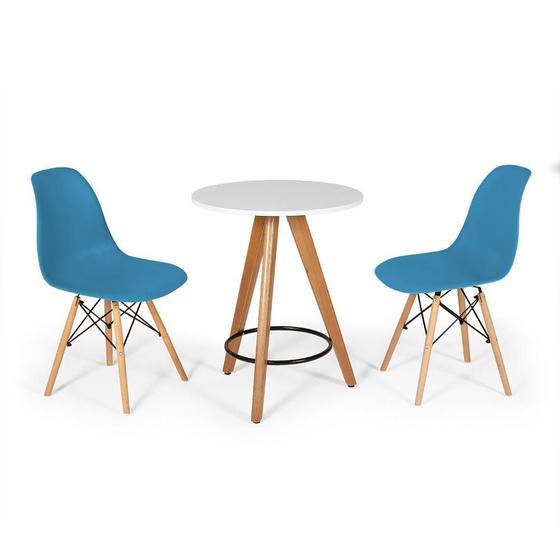 Imagem de Conjunto Mesa Redonda Aline 70cm Branca com 2 Cadeiras Eames Eiffel - Turquesa