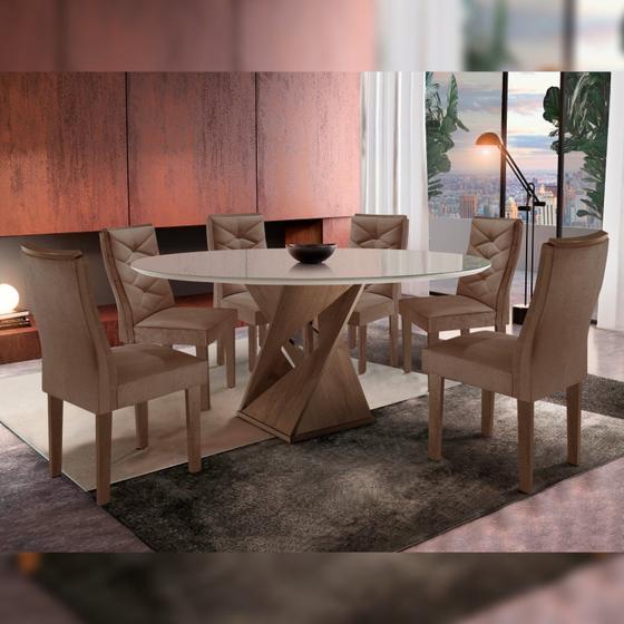 Imagem de Conjunto Mesa Redonda com Vidro e 6 Cadeiras Tampo 120cmx120cm Barcelona Yescasa