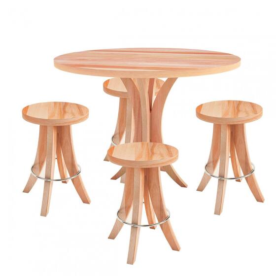 Mesa Rima Conjunto Mesa Redonda e 4 Banquetas Baixas Madeira Maciça Rima Madebal ...