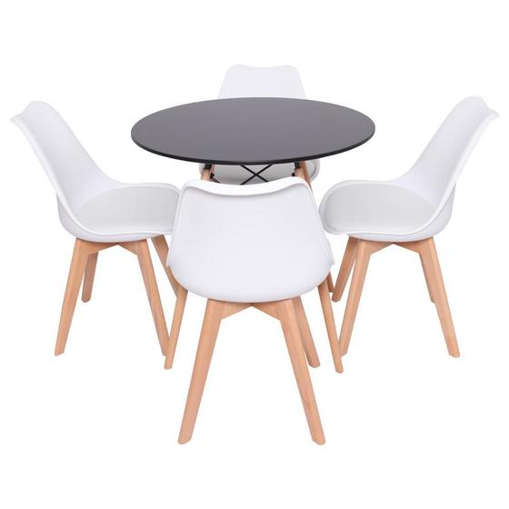 Imagem de Conjunto Mesa Redonda Eiffel 70cm Preta com 4 Cadeiras Saarinen Branca