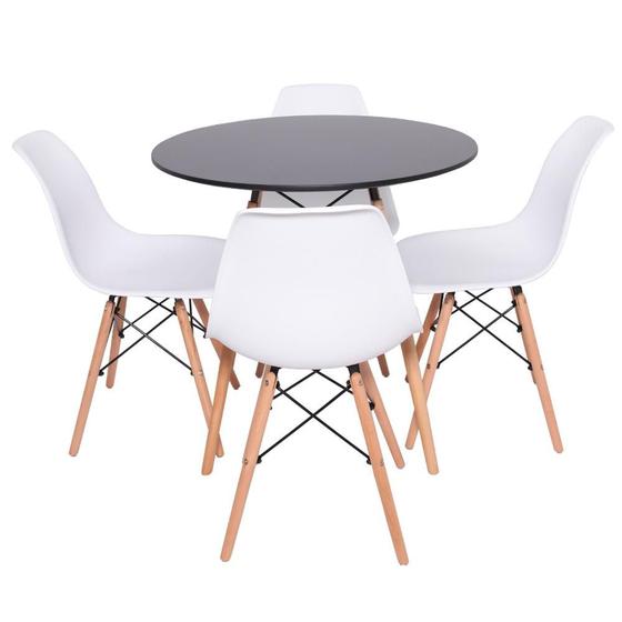 Imagem de Conjunto Mesa Redonda Eiffel Preta 70cm com 4 Cadeiras Eiffel Branca