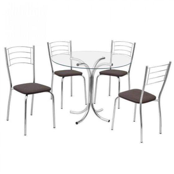 Conjunto Mesa Redonda Tampo de Vidro e 4 Cadeiras Assento material sintético Renata 176 Cozinha Menor preço em Conjunto Mesa Redonda Tampo de Vidro e 4 Cadeiras Assento material sintético Renata 176 Cozinha