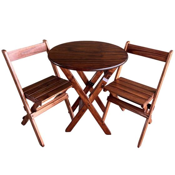 Imagem de Conjunto Mesa Redondo 90cm Dobrável com 2 Cadeiras em Madeira Maciça - Imbuia