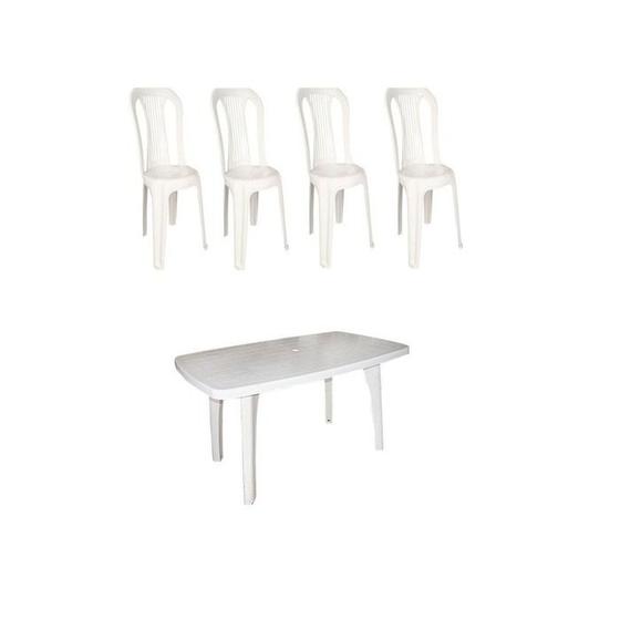 Imagem de Conjunto Mesa Retangular E 4 Cadeiras Bistro Branco Kit 05Cj