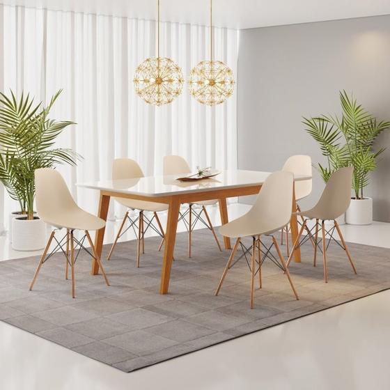 Imagem de Conjunto Mesa Retangular Vidro/MDF com 6 Cadeiras Eames PP