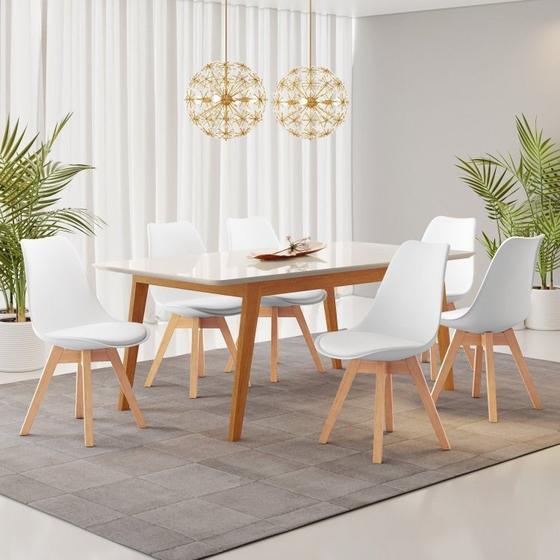 Imagem de Conjunto Mesa Retangular Vidro/MDF com 6 Cadeiras Saarinen PP