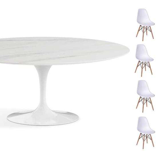 Imagem de Conjunto Mesa Saarinen Oval Espirito Santo 160X90cm + 4 Cadeiras Eames DSW - Branca