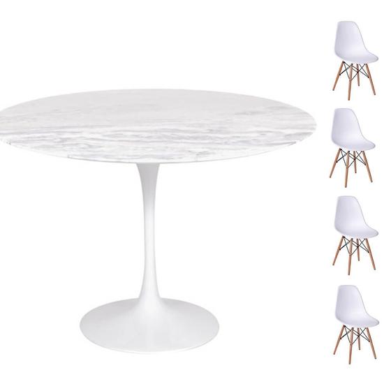 Imagem de Conjunto Mesa Saarinen Redonda Espirito Santo 107cm + 4 Cadeiras Eames DSW - Branca